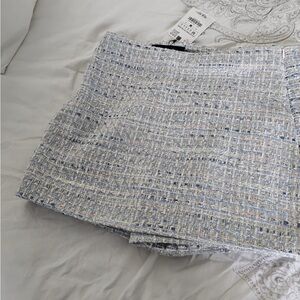 Zara Textured Tweed Skirt in Blue and White